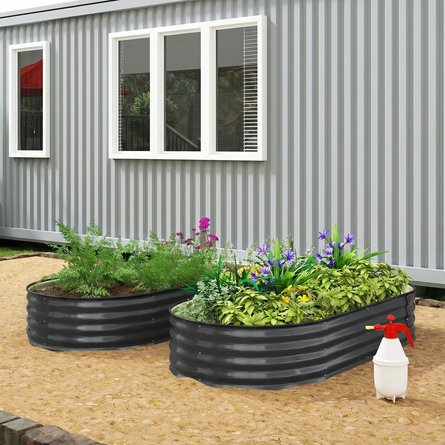 Galvanised Raised Garden Bed Planter Box, Dark Grey