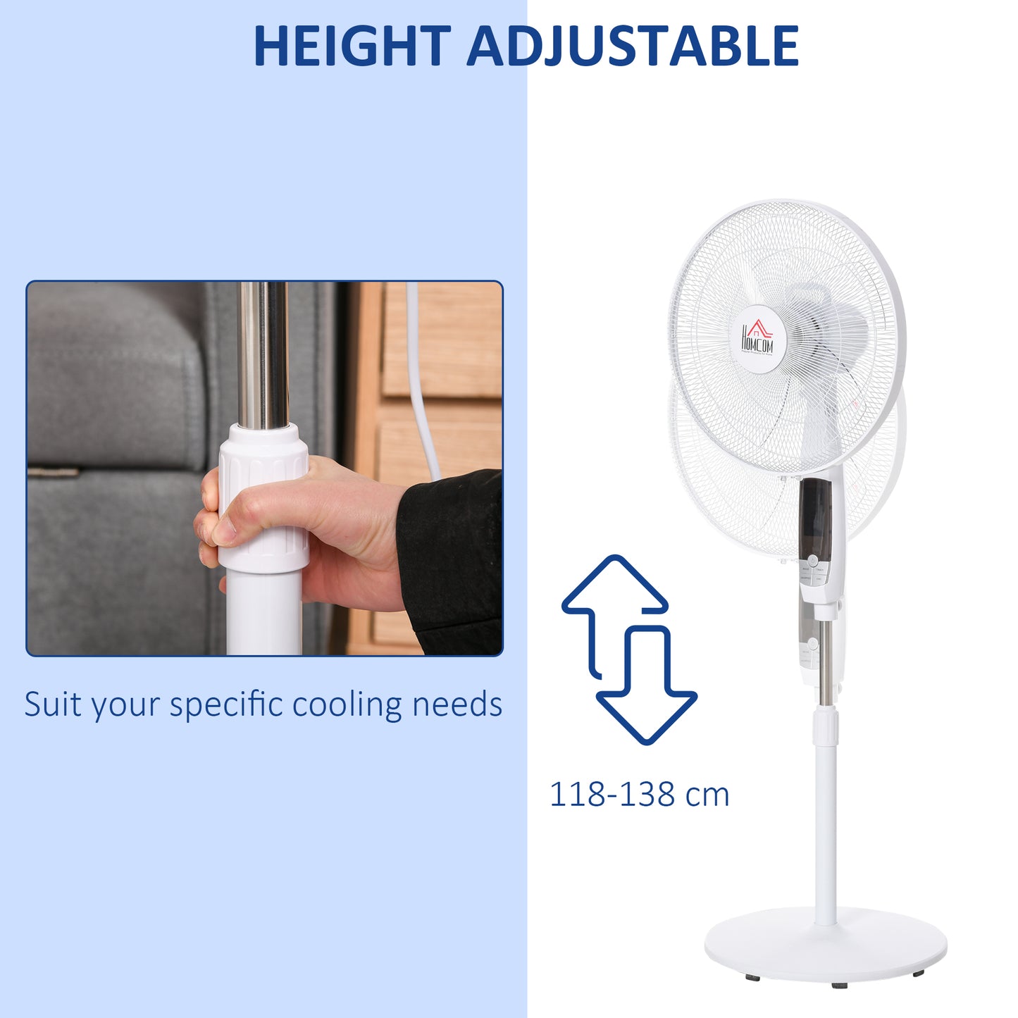 16'' Pedestal Fan Height Adjustable 85 Degree Oscillation LED Panel