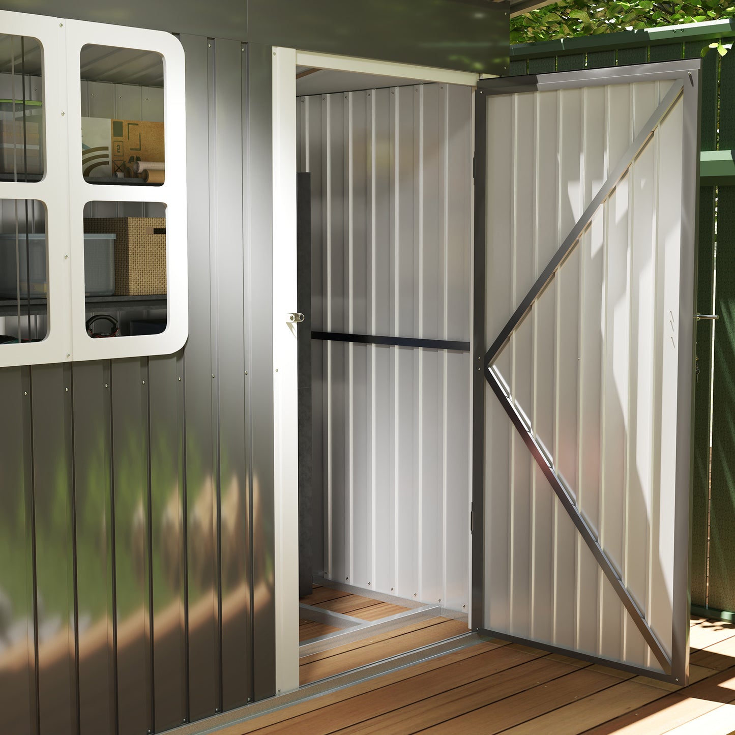 7 x 4ft Galvanised Steel Garden Shed with Foundation Kit, Grey