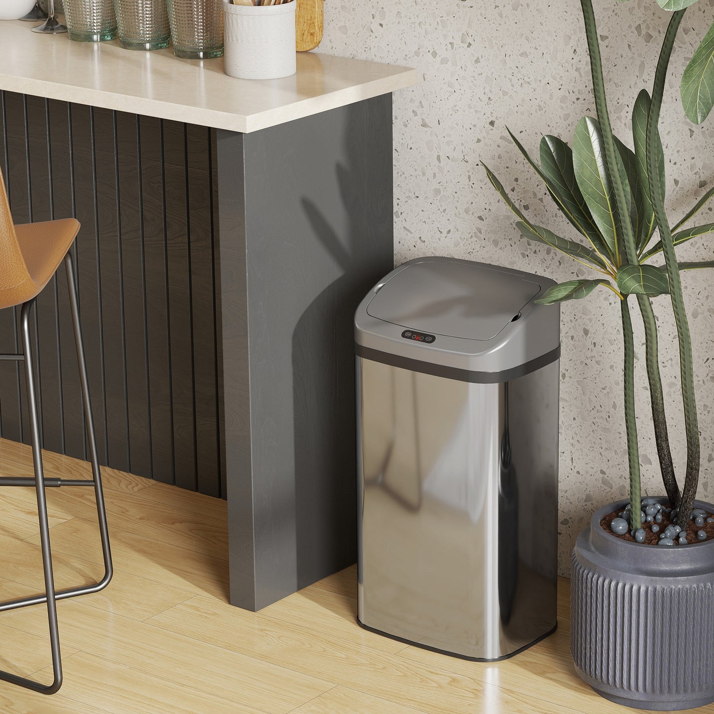 48L Sensor Bin, Stainless Steel Kitchen Bin with Automatic Close