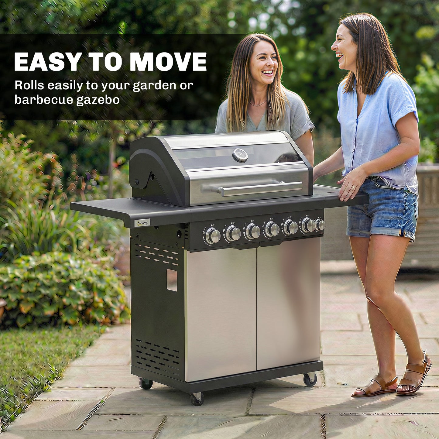 6+1 Burner Gas BBQ Grill, Barbecue Grill with Warming Rack, Silver