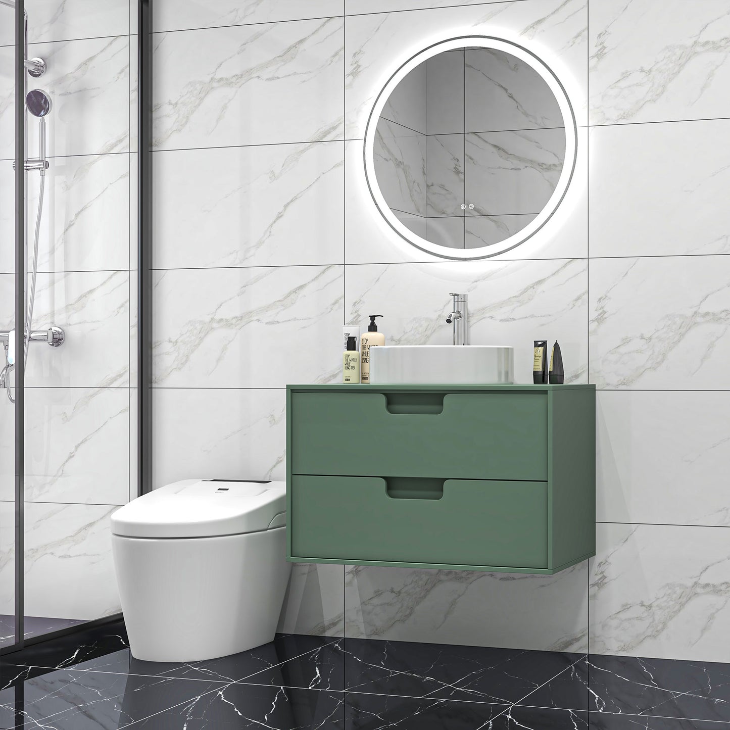 Kleankin Round Bathroom Mirror with LED Lights, 3 Temperature Colours, Defogging Film, Aluminium Frame, Hardwired, 70 x 70 cm