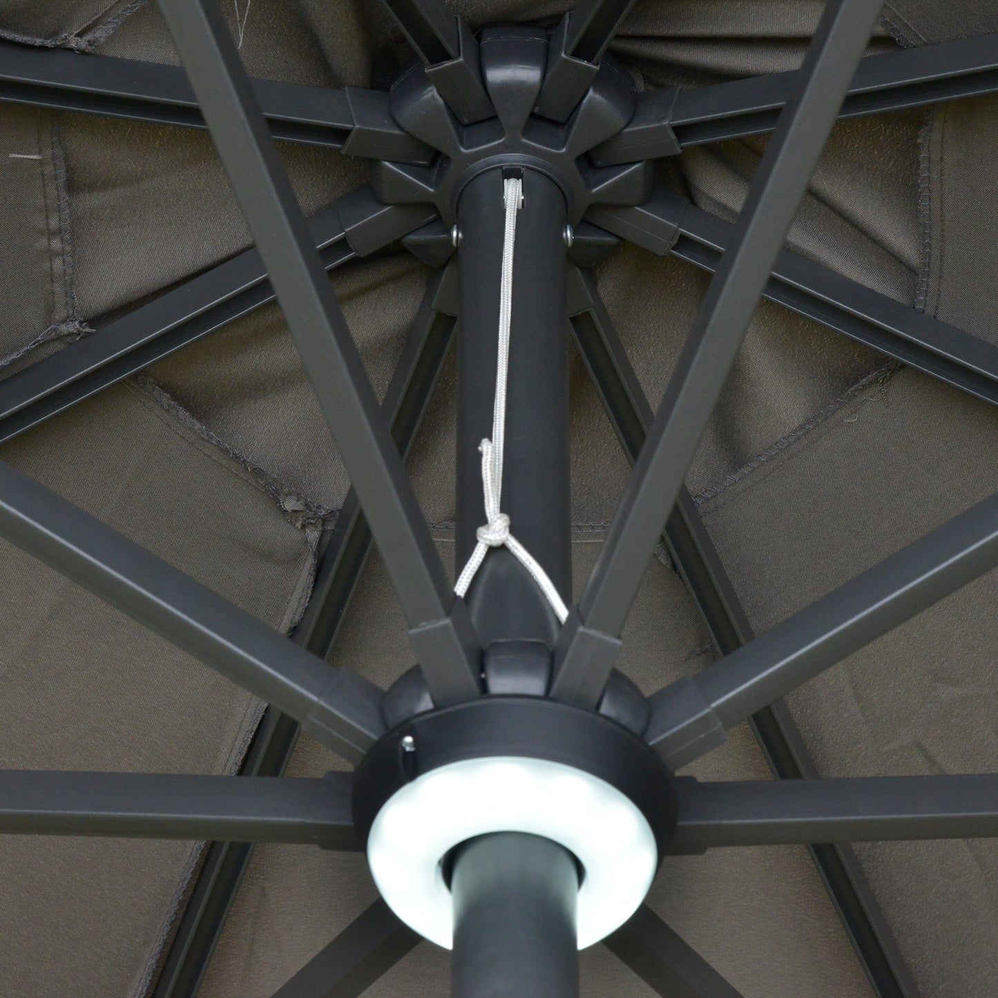 2.7m Garden Parasol Sun Umbrella w/ LED Solar Angled Canopy Grey