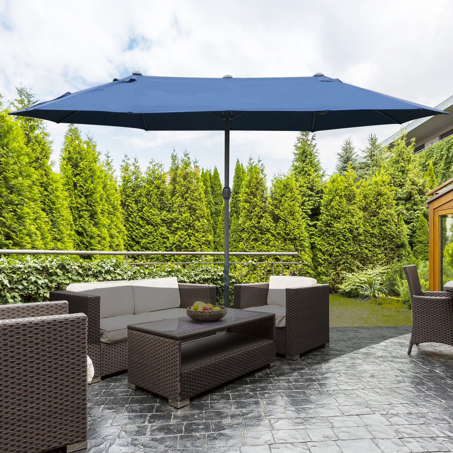 4.6m Garden Parasol Double-Sided Sun Umbrella Patio Market Shelter Canopy Shade Outdoor with Cross Base – Blue