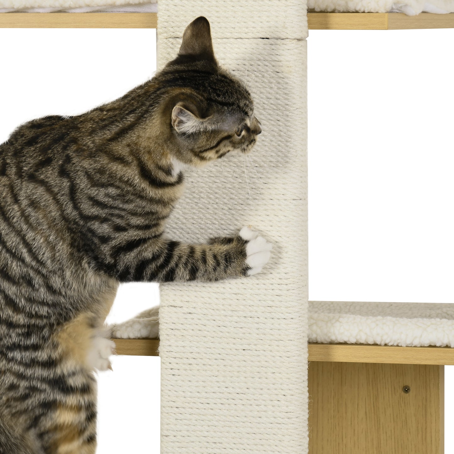 Cat Tree for Indoor Cats, Four-Layer Wall-Mounted Shelf, Cat Wall Furniture, Kitten Perch Climber Furniture w/ Cushions, Scratching Board - Oak Tone