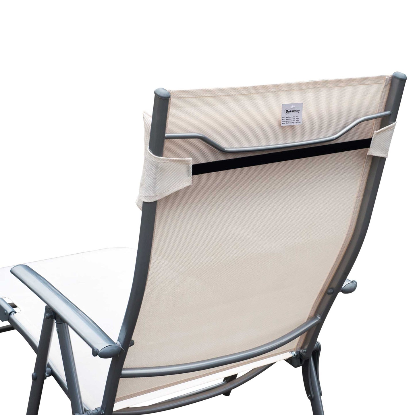 Garden Lounger Steel Frame Outdoor Folding Chaise Lounger with Headrest & 7 Levels Adjustable Backrest, 81.5L x 20.5W x 64.5H, Cream White