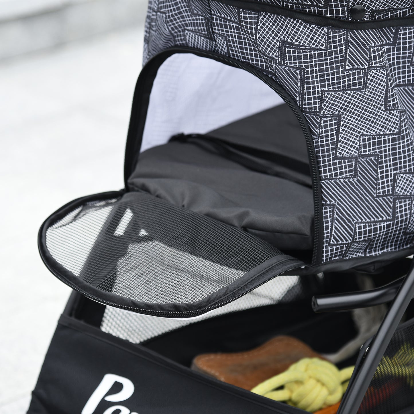 Pet Stroller Dog Pram Pushchair Cat Travel Carriage W/ Universal Wheels, Brake, Canopy, Storage Bag - Grey