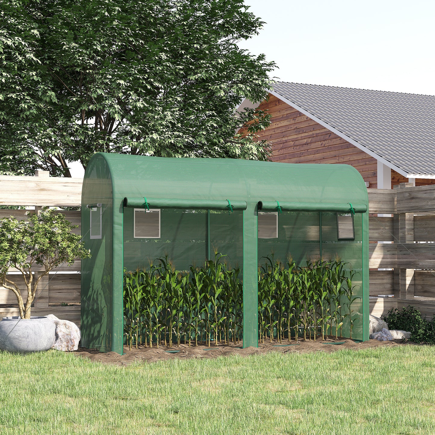 Outsunny Garden Plant Tomato Growth Greenhouse W/ Double Doors & 4 Windows PE Cover Steel Frame Green, 3L x 1W x 2H (m)