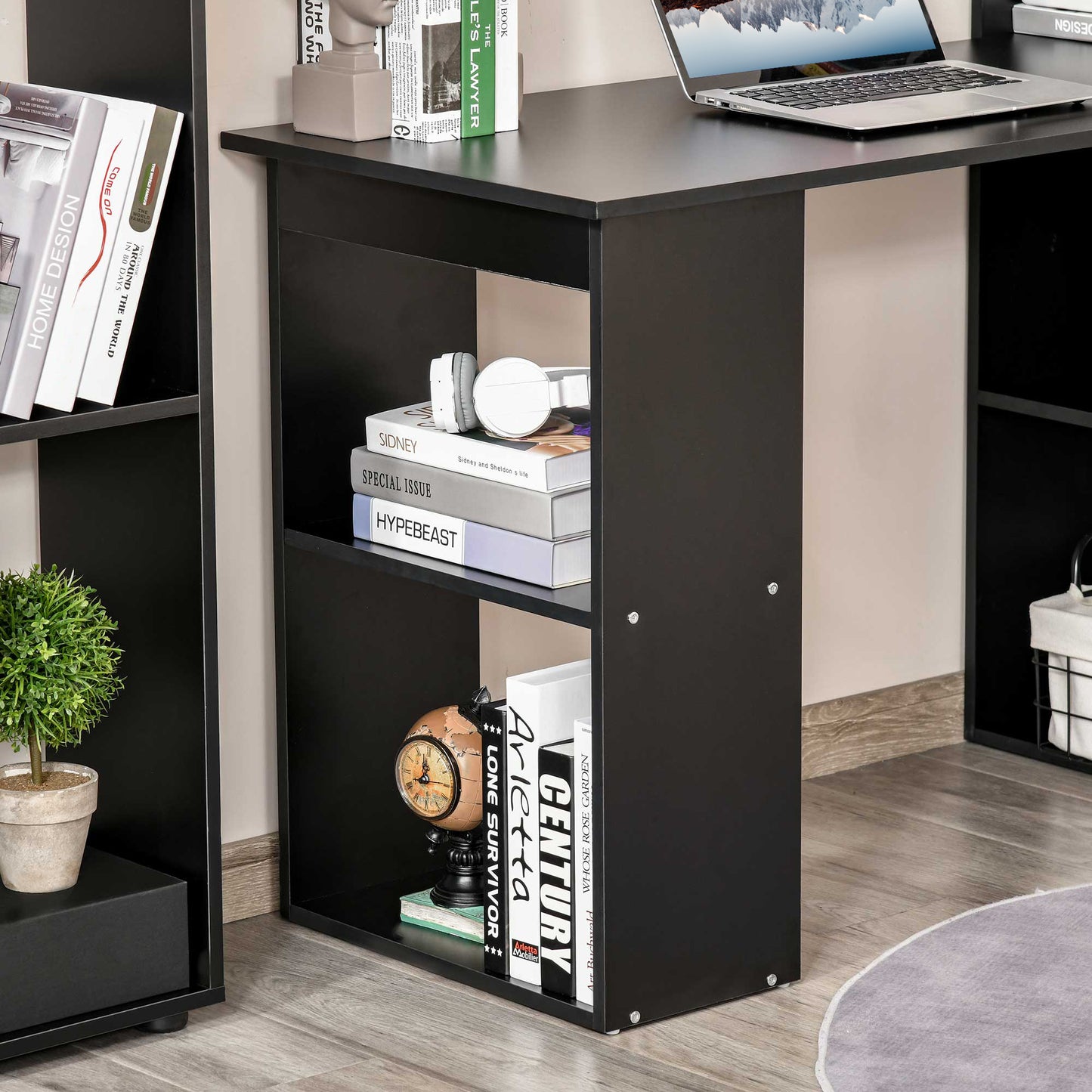 120cm Modern Computer Desk Bookshelf Writing Table Workstation PC Laptop Study Home Office 6 Shelves Black