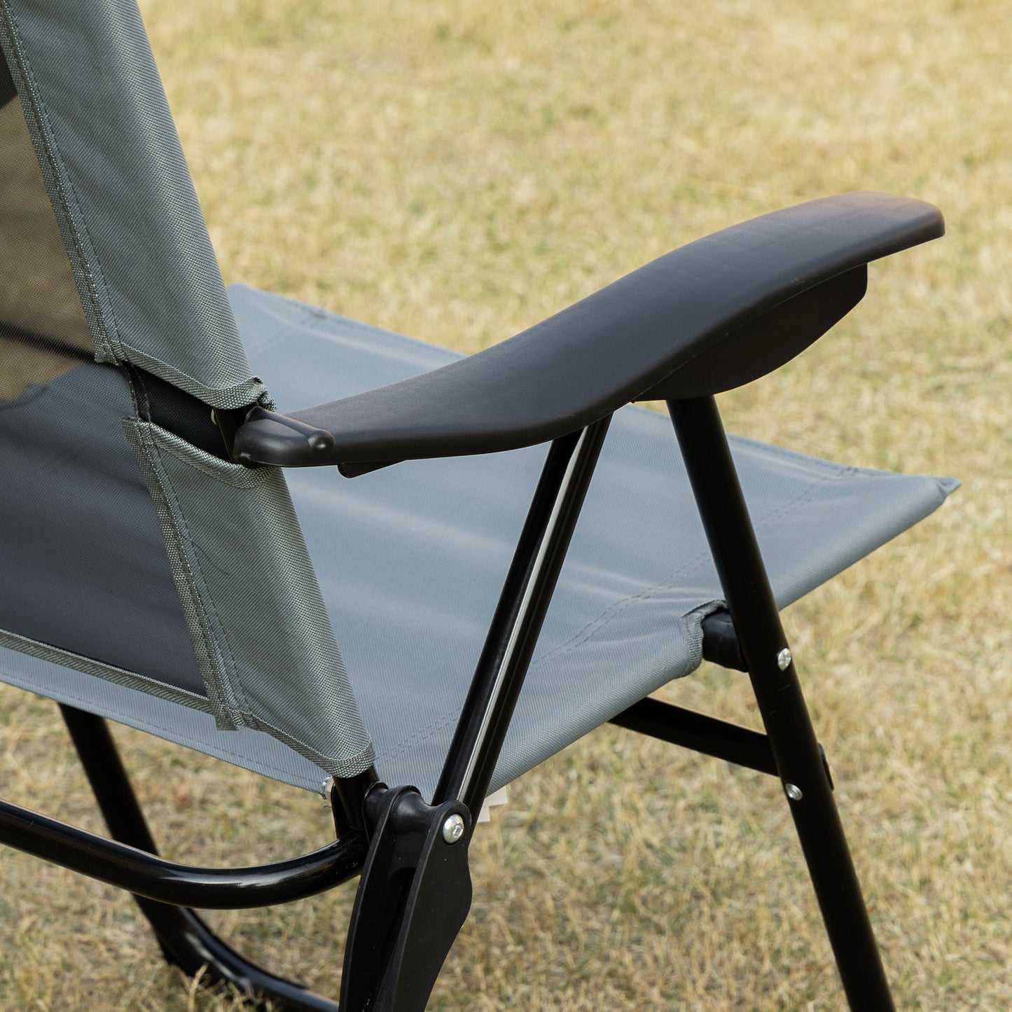Set of 2 Portable Folding Reclining Metal Outdoor Patio Chaise Lounge Chairs with Adjustable Backrest, Grey