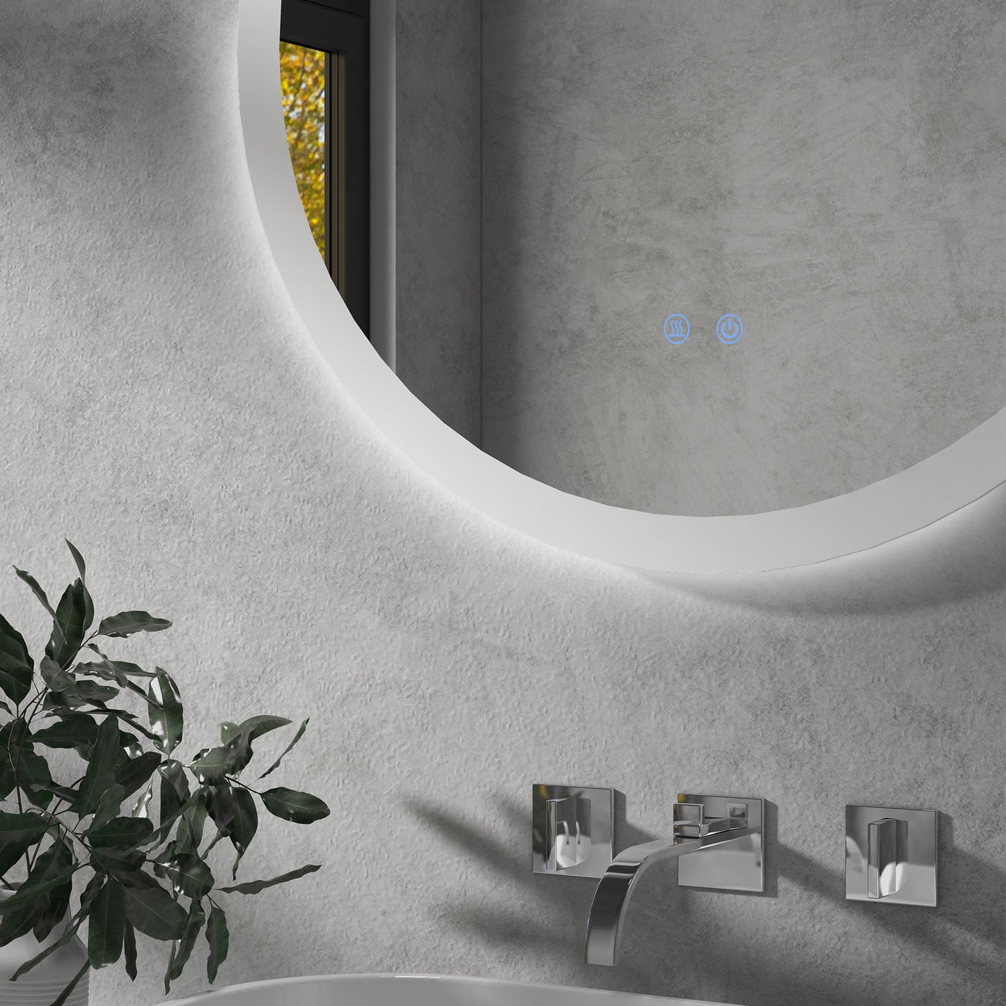 kleankin Round Illuminated Bathroom Mirrors w/ LED Lights, Wall Mount Mirror w/ 3 Colours, Anti-Fog, Memory Function & Aluminium, 70 x 70 cm