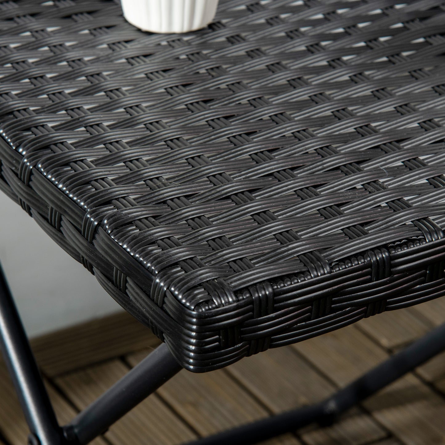 Outsunny Garden Small Folding Square Rattan Coffee Table Bistro Balcony Outdoor Wicker Weave Side Table 40H x 40L x 40Wcm Black