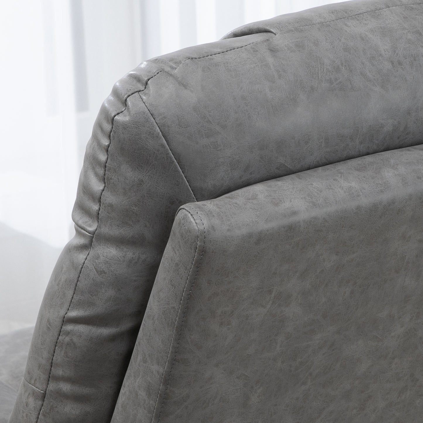 Manual Recliner Chair, Overstuffed PU Leather Recliner Armchair with Footrest, Cup Holders, Side Pockets, 360° Swivel for Living Room Bedroom, Light Grey