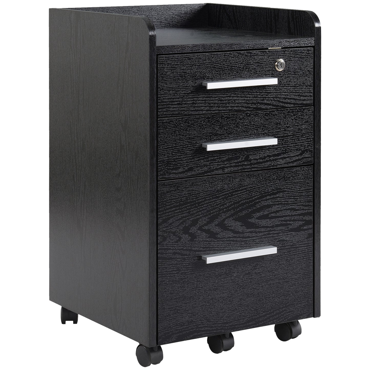 3 Drawer Mobile Filing Cabinet Lockable Filing Cabinet, Black