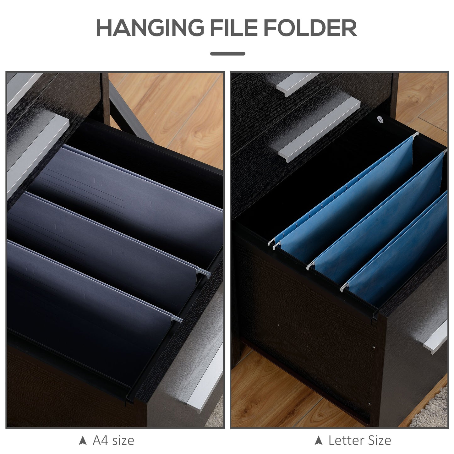 3 Drawer Mobile Filing Cabinet Lockable Filing Cabinet, Black