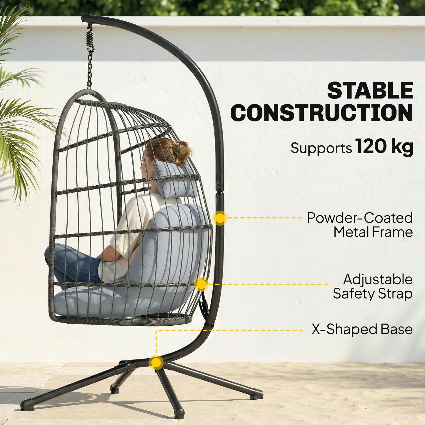 Hanging Egg Chair, Outdoor Swing Chair with Stand, Dark/Light Grey