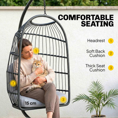 Hanging Egg Chair, Outdoor Swing Chair with Stand, Dark/Light Grey