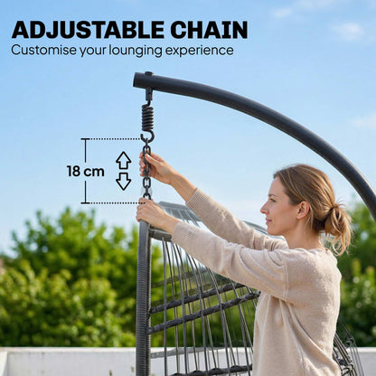 Hanging Egg Chair, Outdoor Swing Chair with Stand, Dark/Light Grey