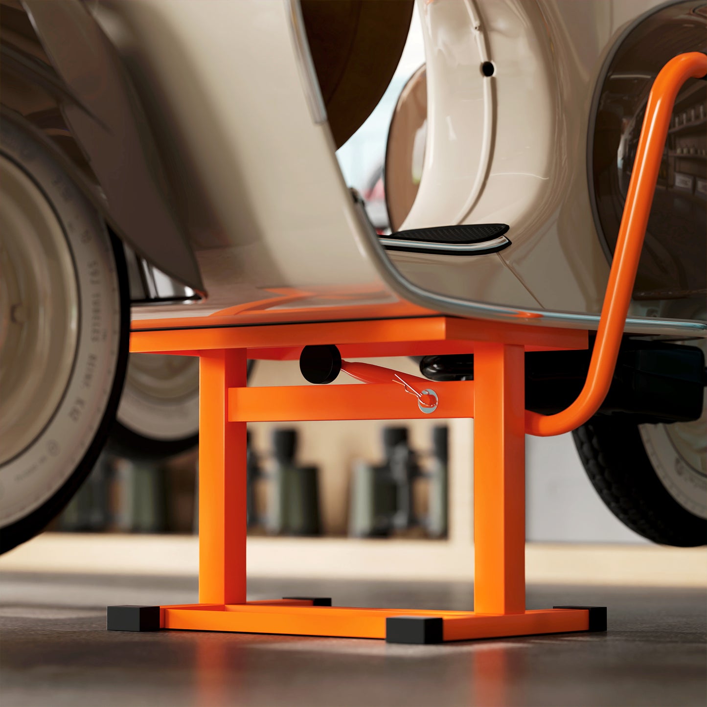 150KG Steel Motorbike Manual Jack Lift Rubber Platform Crank Lift