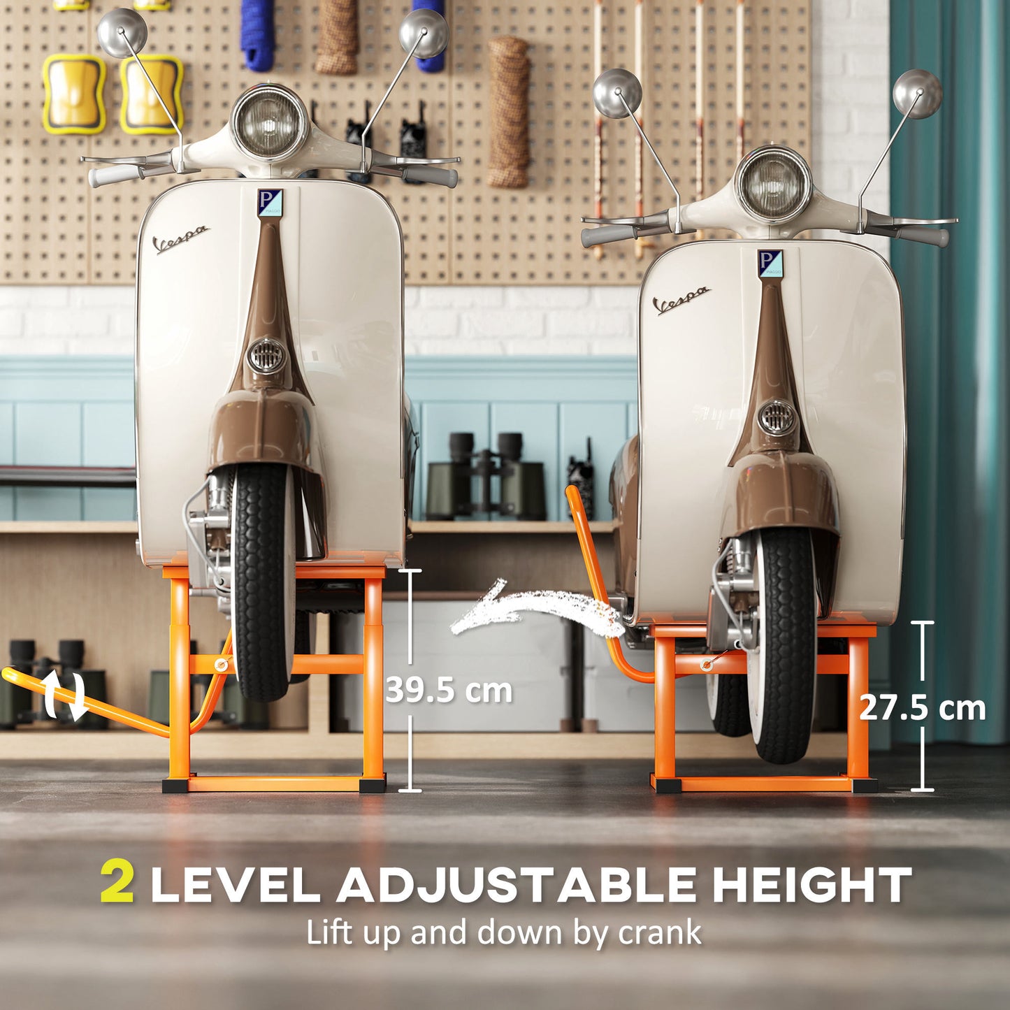 150KG Steel Motorbike Manual Jack Lift Rubber Platform Crank Lift