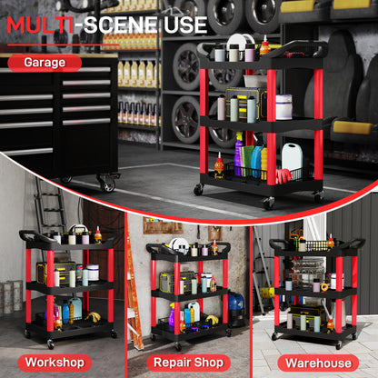 3-Tier Rolling Tool Cart, Tool Trolley on Wheels for Garage, Black