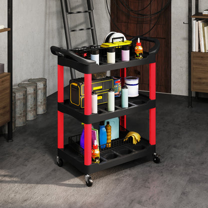 3-Tier Rolling Tool Cart, Tool Trolley on Wheels for Garage, Black