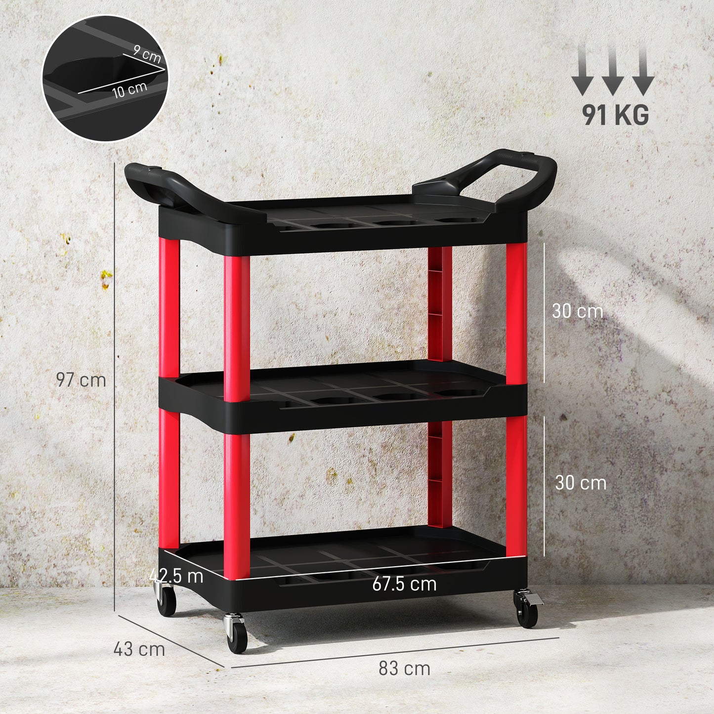 3-Tier Rolling Tool Cart, Tool Trolley on Wheels for Garage, Black