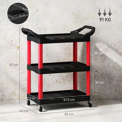3-Tier Rolling Tool Cart, Tool Trolley on Wheels for Garage, Black