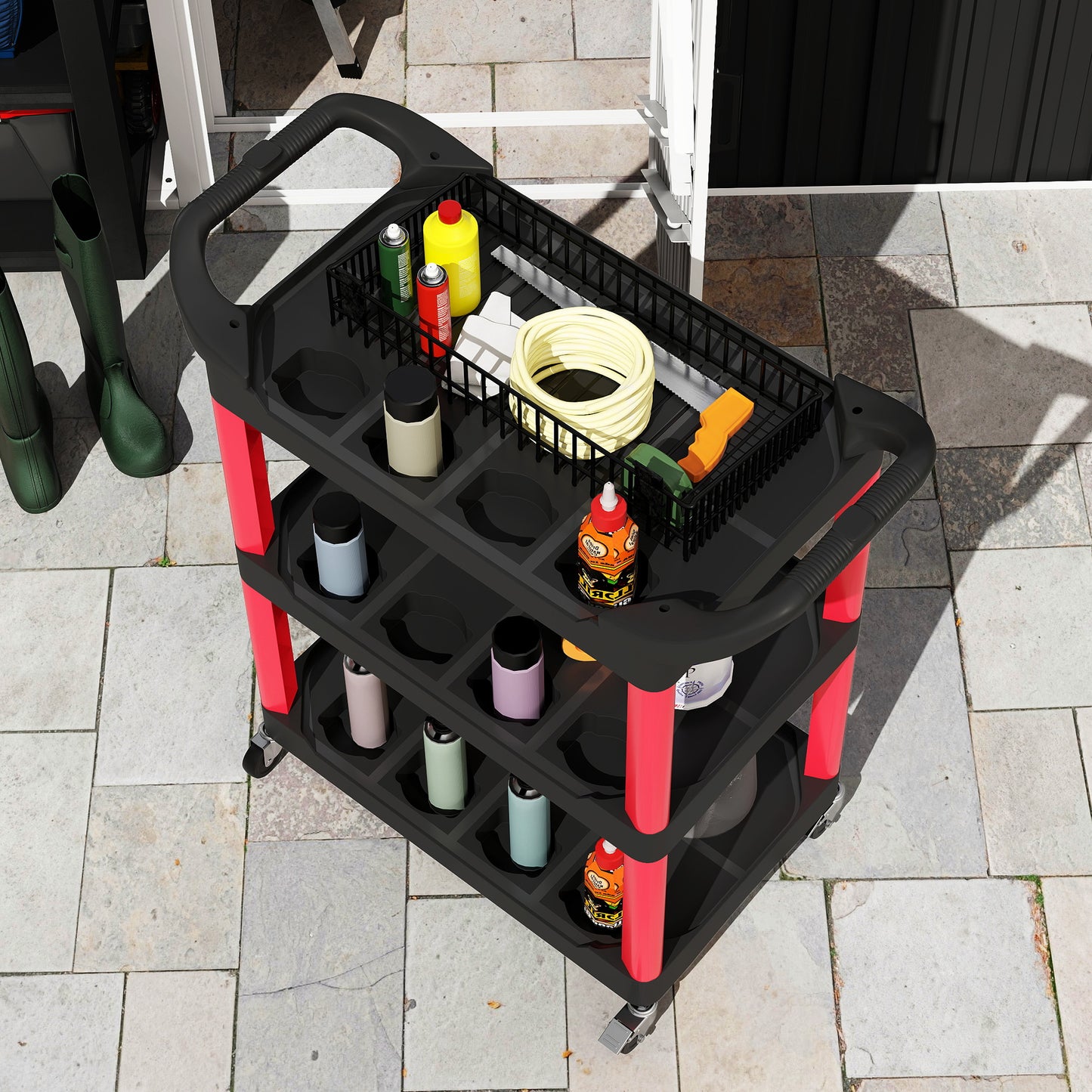 3-Tier Rolling Tool Cart, Tool Trolley on Wheels for Garage, Black