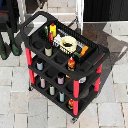 3-Tier Rolling Tool Cart, Tool Trolley on Wheels for Garage, Black