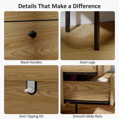 Chest of Drawers with 4 Drawers, Modern Dresser for Bedroom, Oak