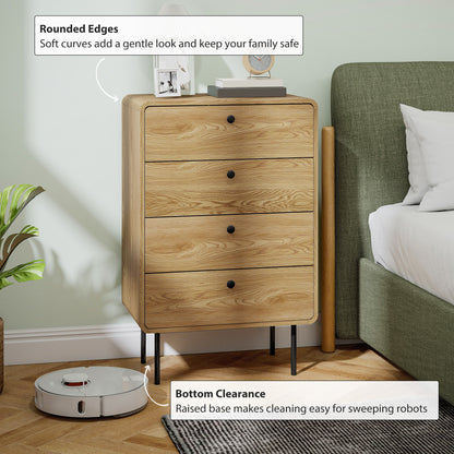 Chest of Drawers with 4 Drawers, Modern Dresser for Bedroom, Oak