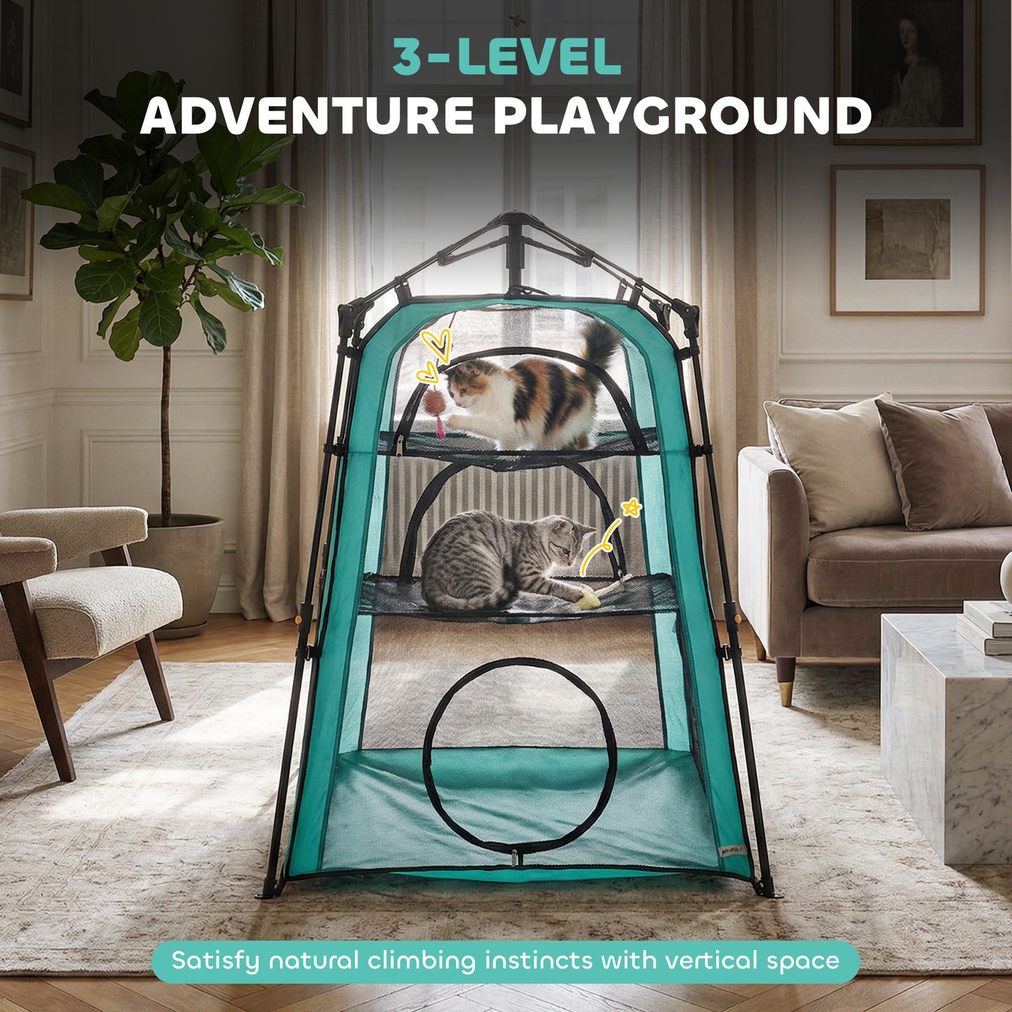 3-Tier Cat Tent, Portable Pet Tent for Indoor Outdoor