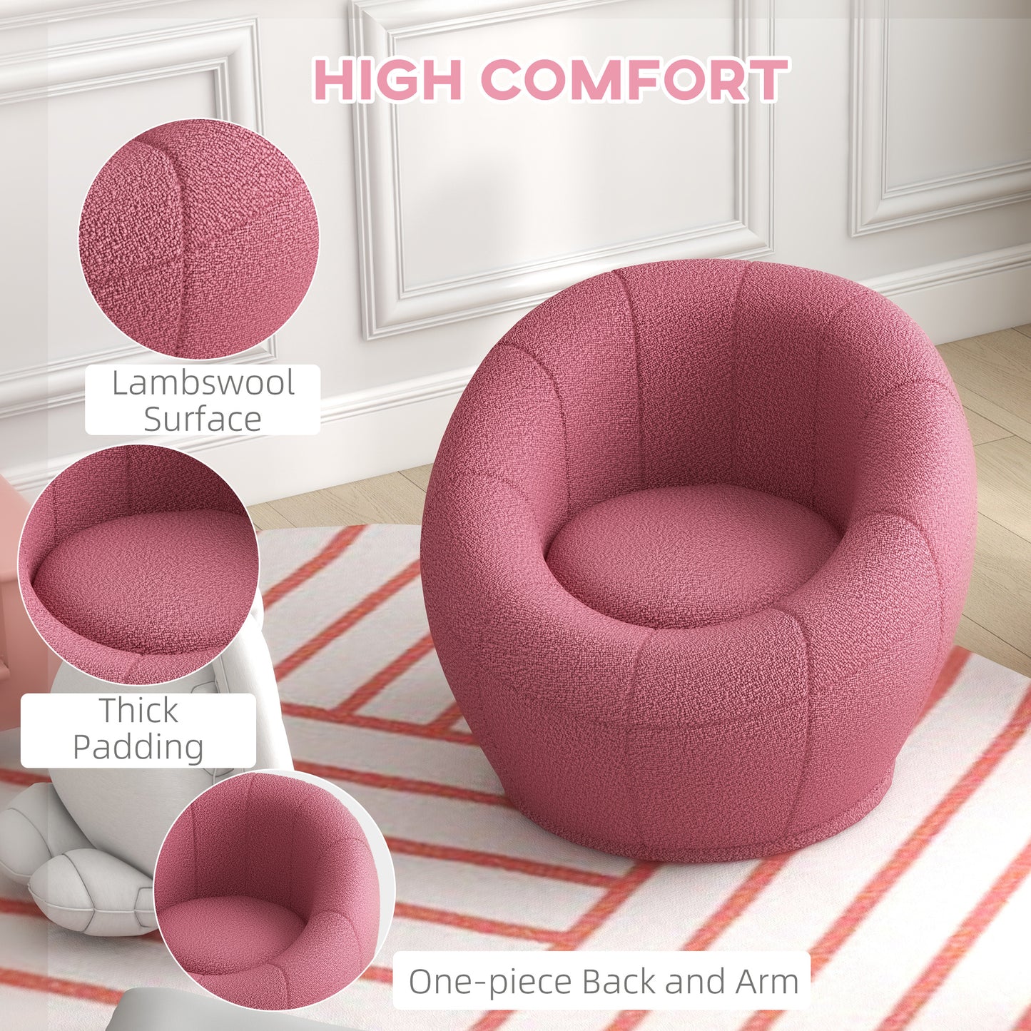 Warehouse Clearance -  Modern Accent Chair, Swivel Upholstered Armchair for Living Room, Bedroom, Home Office, Pink
