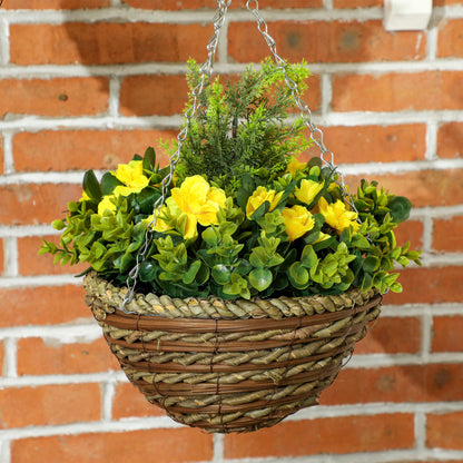 2 PCs Artificial Lisianthus Flower Hanging Planter Basket Yellow