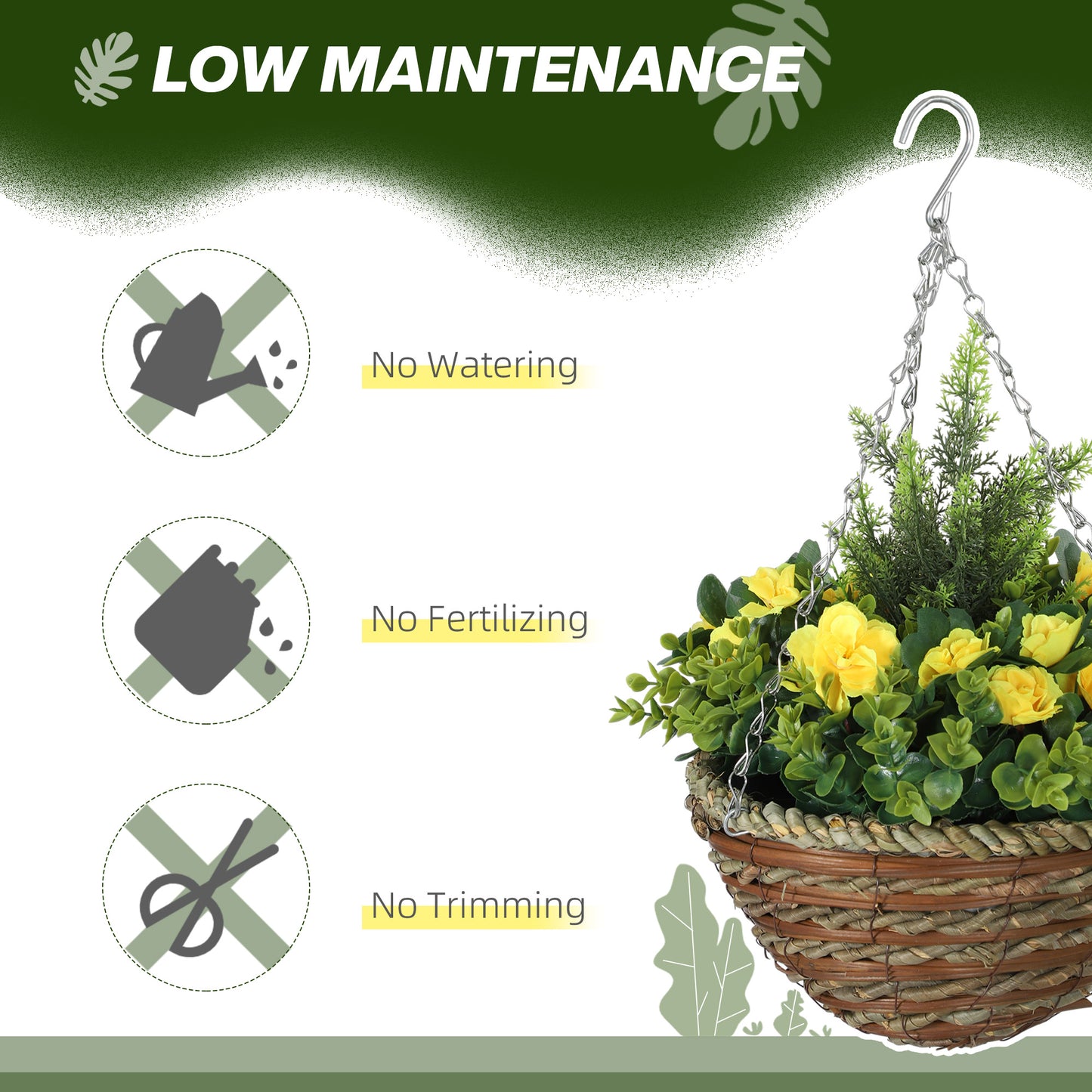 2 PCs Artificial Lisianthus Flower Hanging Planter Basket Yellow