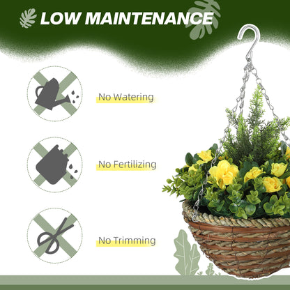 2 PCs Artificial Lisianthus Flower Hanging Planter Basket Yellow