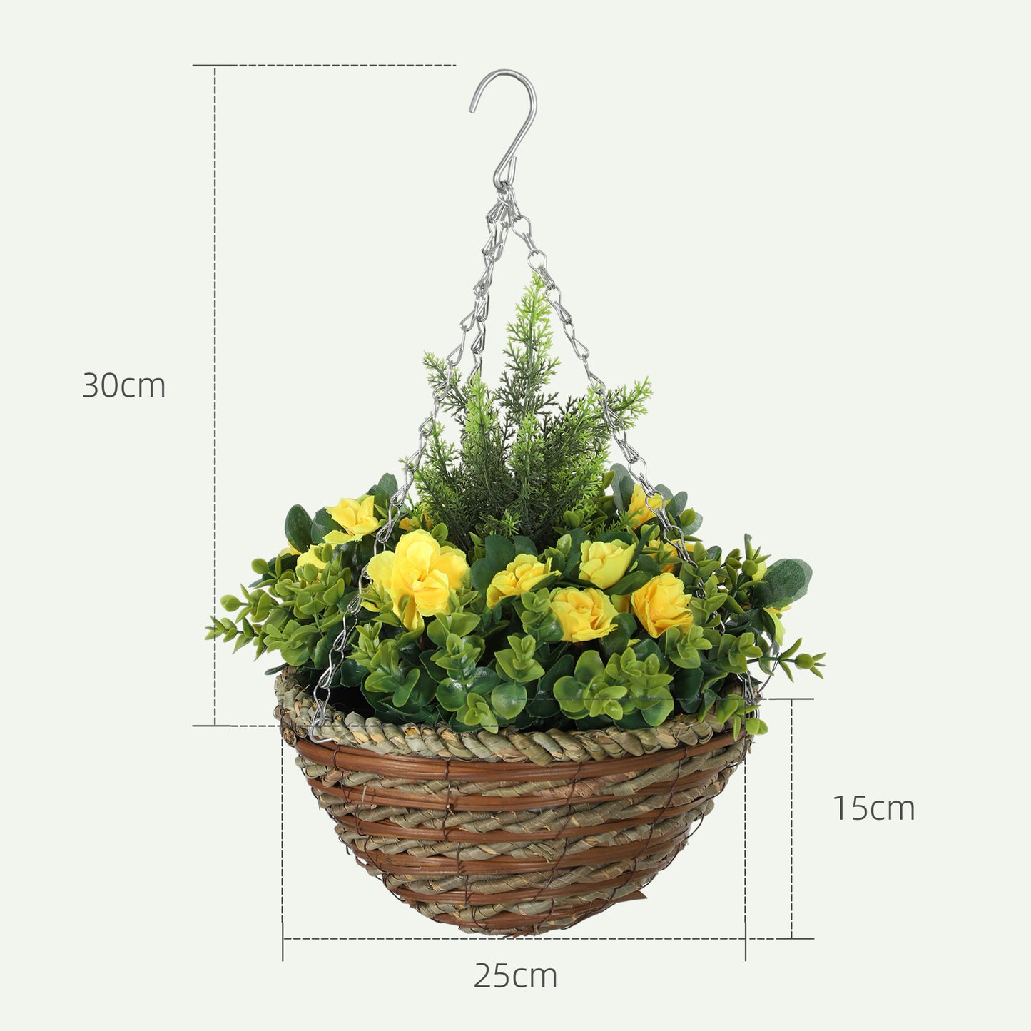 2 PCs Artificial Lisianthus Flower Hanging Planter Basket Yellow
