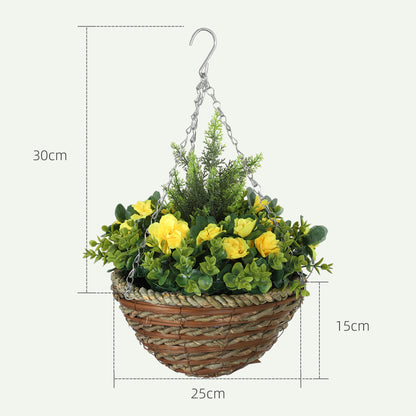2 PCs Artificial Lisianthus Flower Hanging Planter Basket Yellow