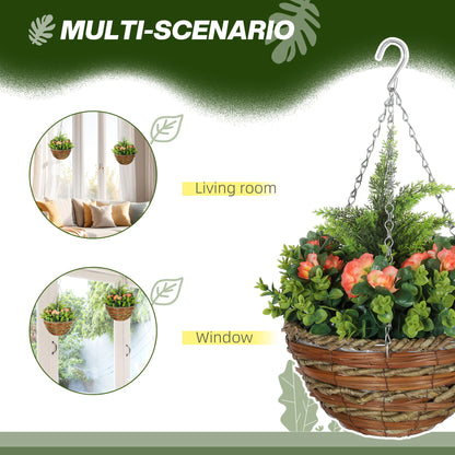 2 PCs Artificial Lisianthus Flower Hanging Planter Basket Yellow