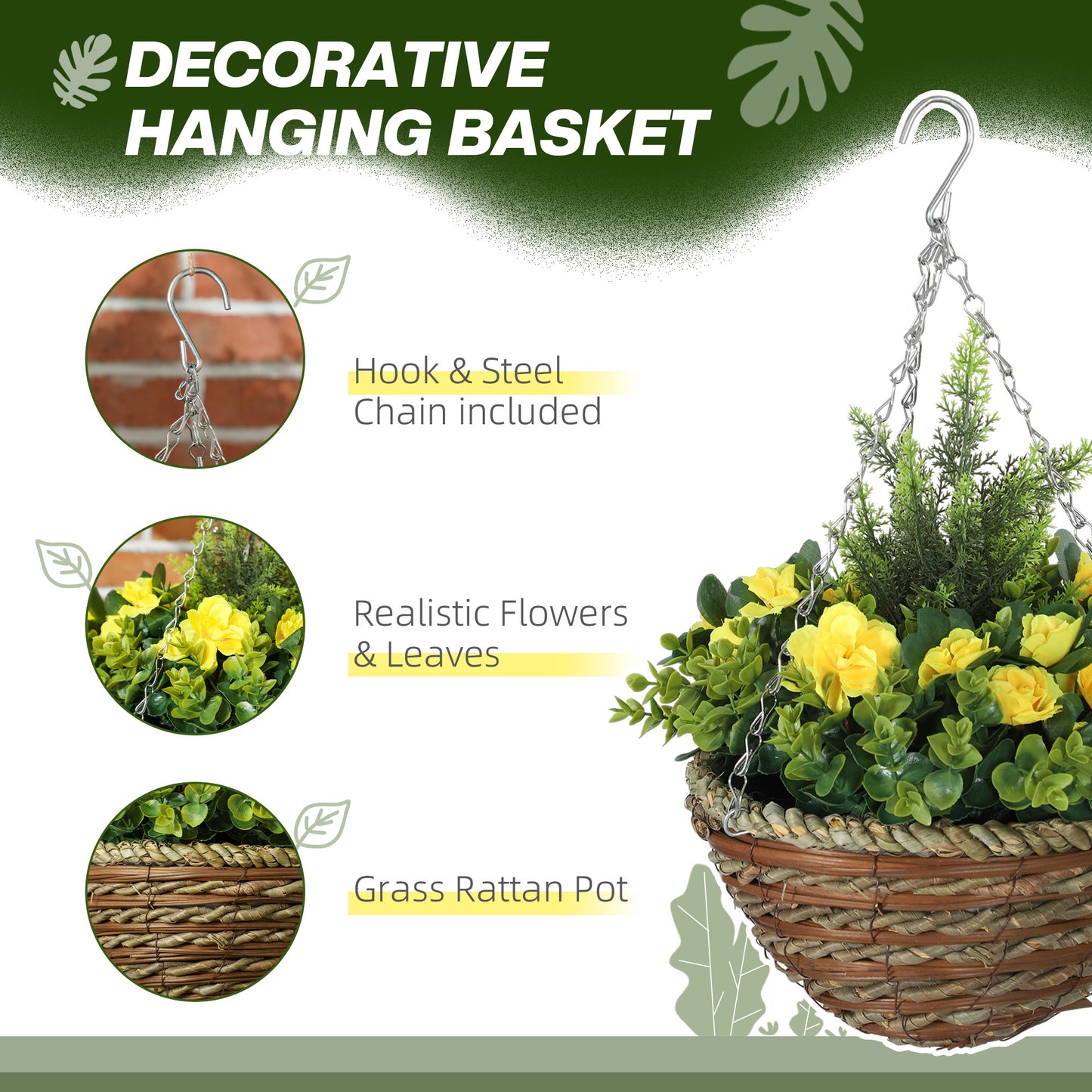 2 PCs Artificial Lisianthus Flower Hanging Planter Basket Yellow
