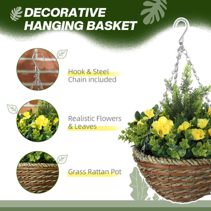 2 PCs Artificial Lisianthus Flower Hanging Planter Basket Yellow