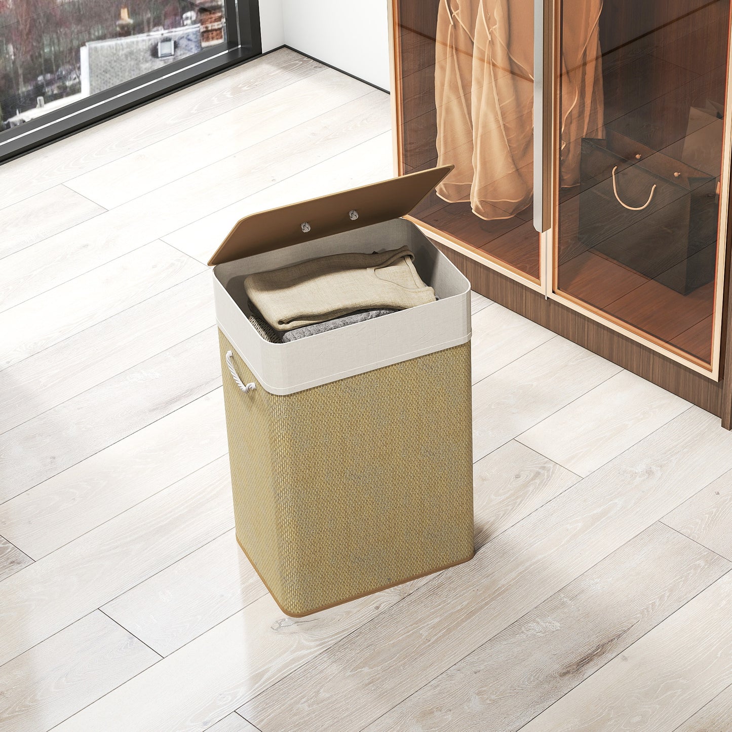 Laundry Hamper with Removable Washable Liner Bag, Nature Wood Finish