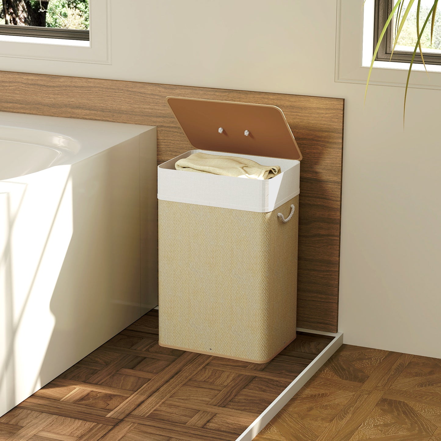Laundry Hamper with Removable Washable Liner Bag, Nature Wood Finish