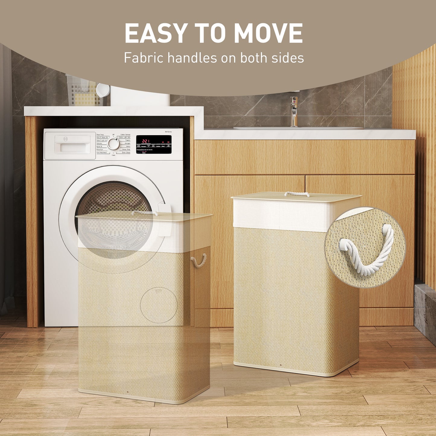 Laundry Hamper with Removable Washable Liner Bag, Nature Wood Finish