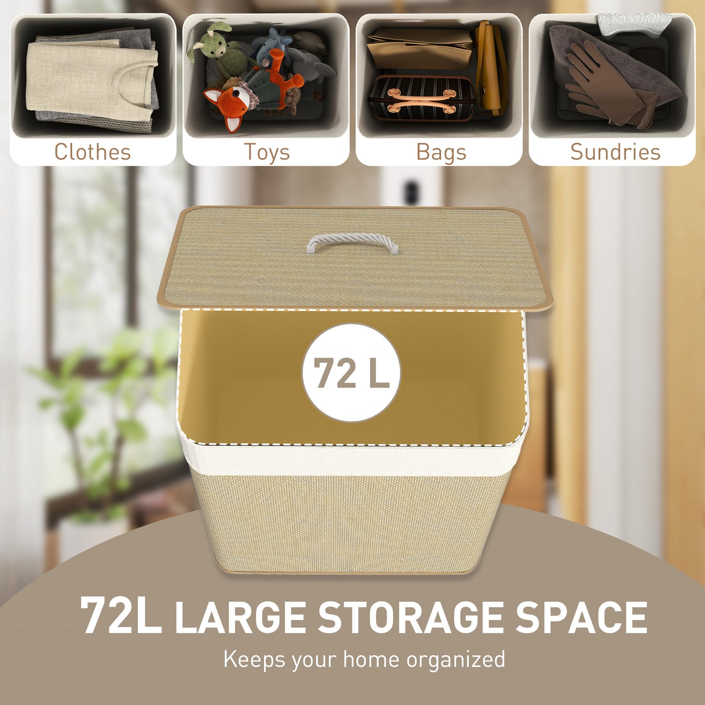 Laundry Hamper with Removable Washable Liner Bag, Nature Wood Finish