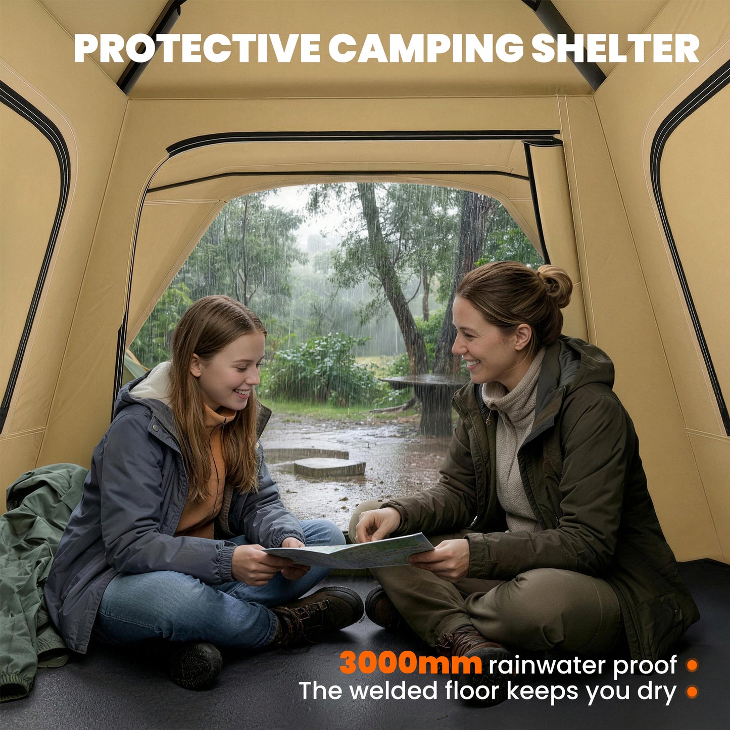 Pop Up Tent Waterproof Camping Tents 2-3 People Khaki