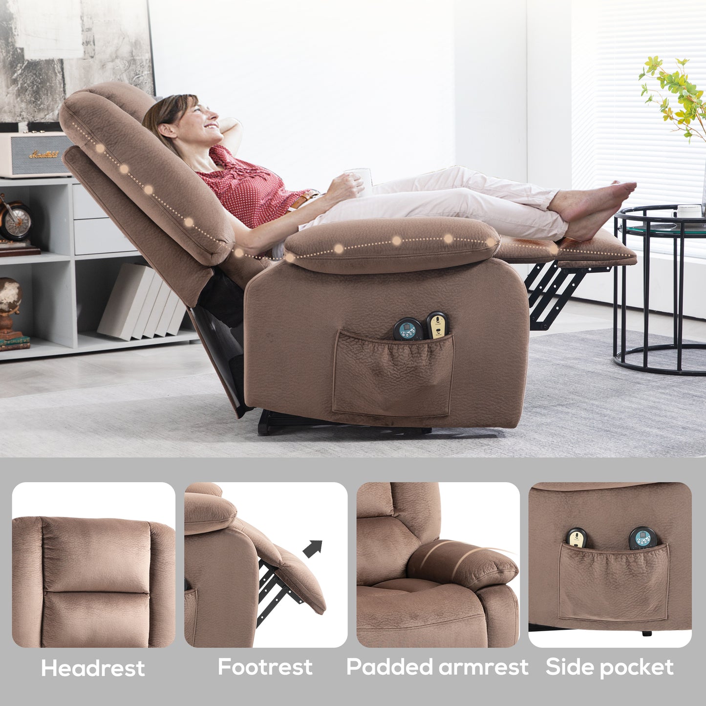 Riser and Recliner Chair Lift Chair with Vibration Massage, Heat, Brown