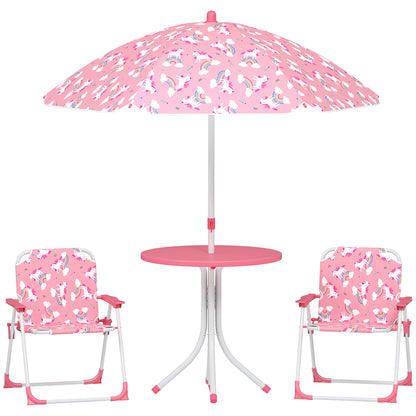 Kids Garden Furniture with 2 Folding Chairs and Umbrella, Pink