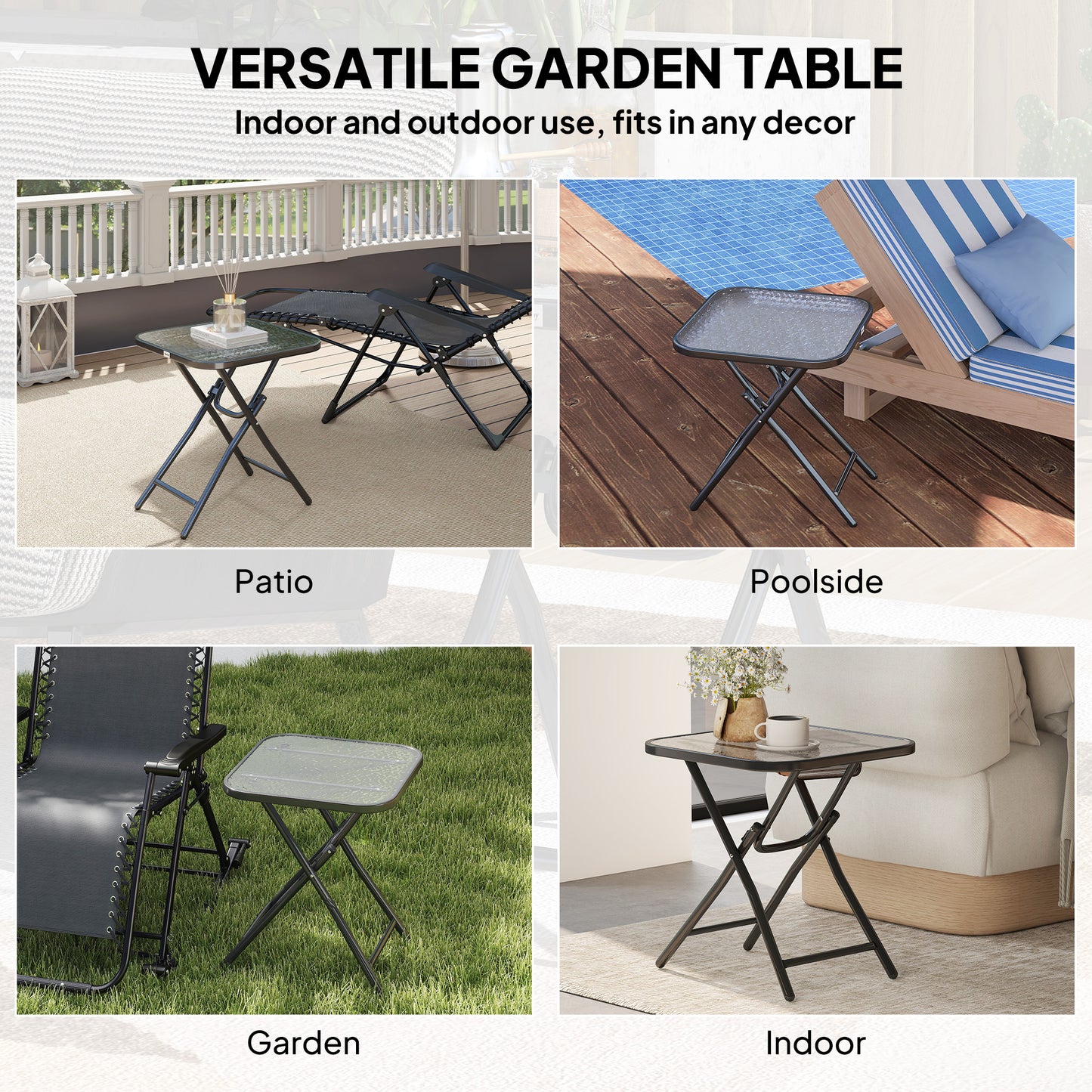 Folding Garden Table Square Foldable Table with Safety Buckle Black